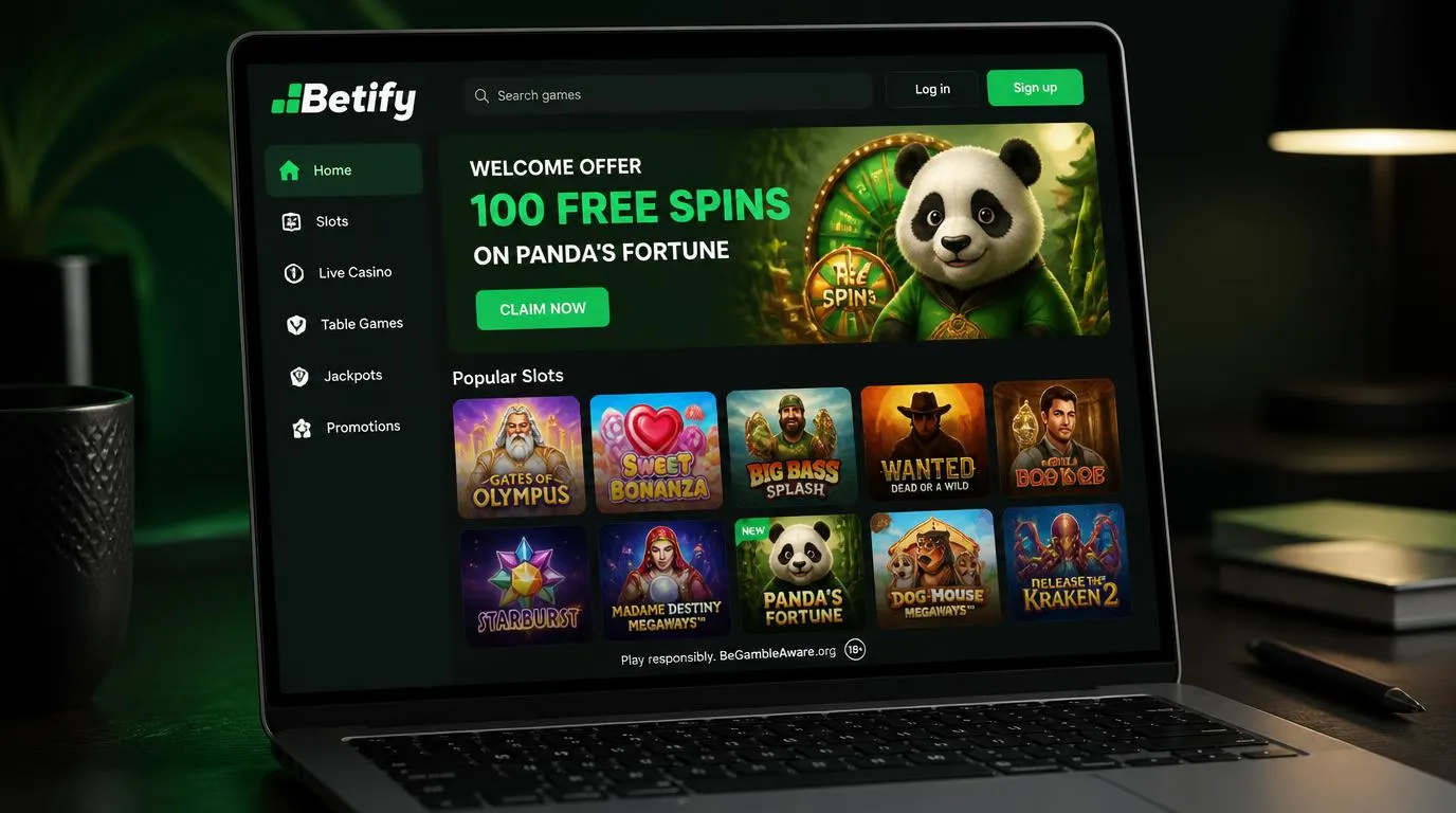 Casino-Oberfläche mit verschiedenen Spielautomaten und einem hervorgehobenen Freispielangebot