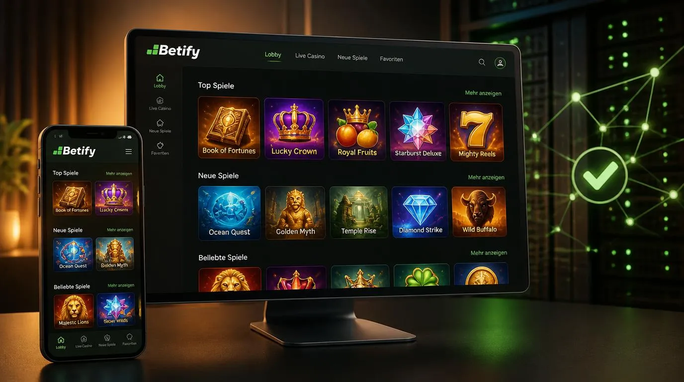 Casino-Plattform auf Smartphone und Desktop mit übersichtlicher Spielauswahl und stabiler technischer Infrastruktur